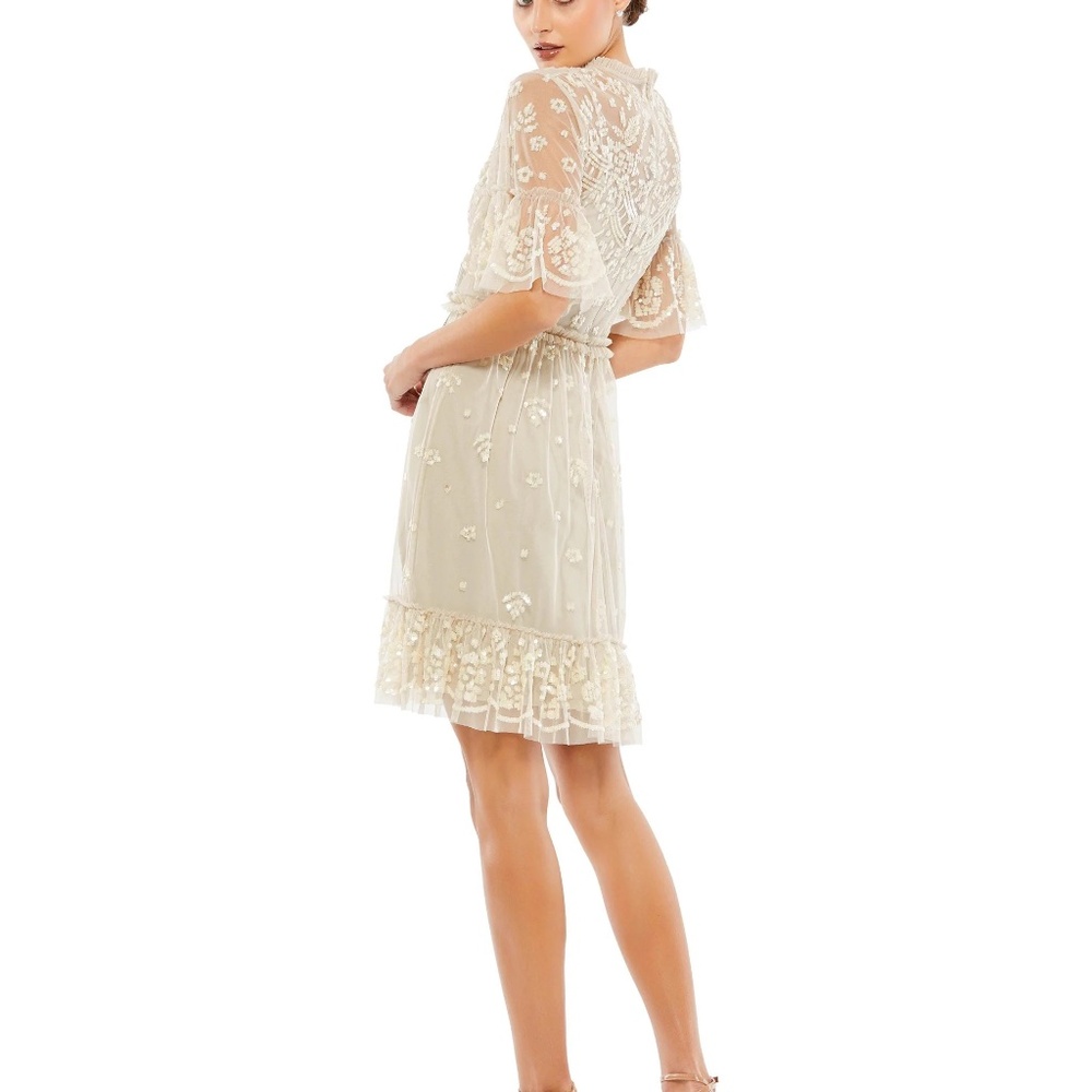 Mac Duggal 9143 Short Sleeve Cocktail Party Dress Nude SIZE 4 NWT - Picture 2 of 9